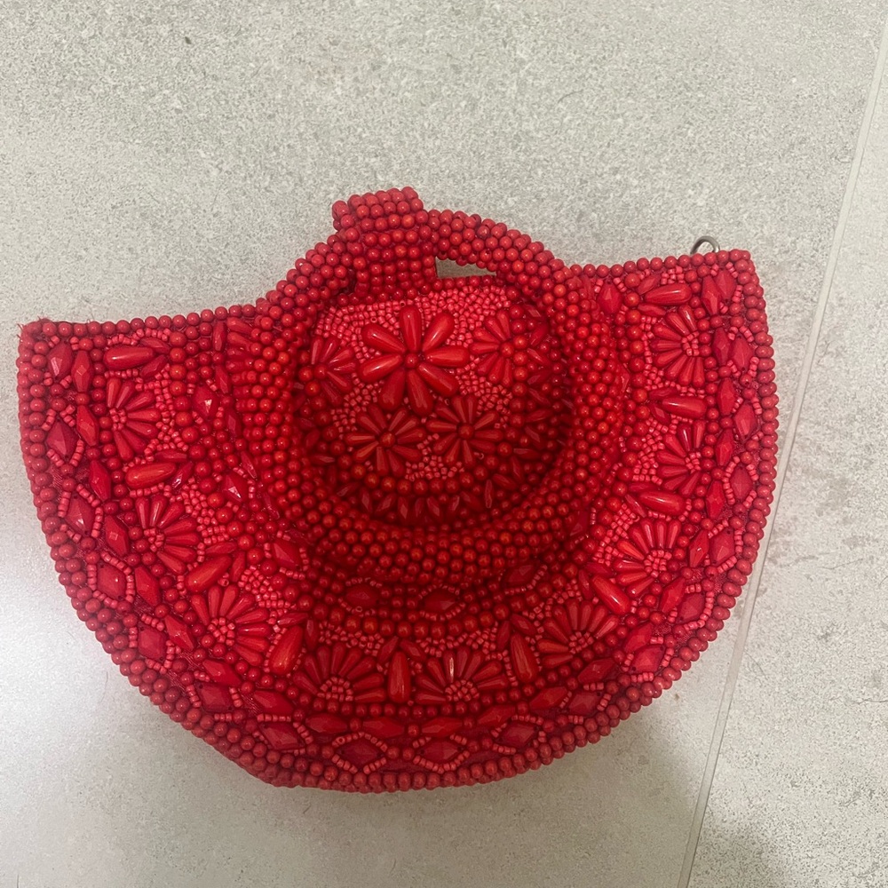 Elegant Red Beaded Handbag